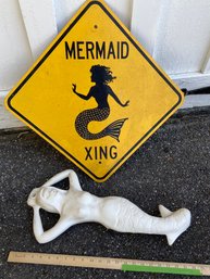 Mermaid Crossing Xing Sign 18x18 And Mermaid Boat Fender 22in