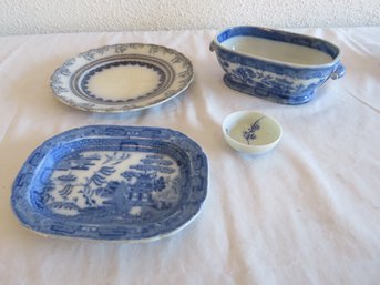 4 Piece Blue White China With Plates & Bowl