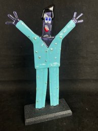 Turquoise And Purple Glass Sculpture Of A  Man