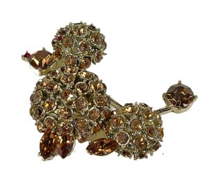 Vintage Brown Rhinestone French Poodle Brooch 1960s