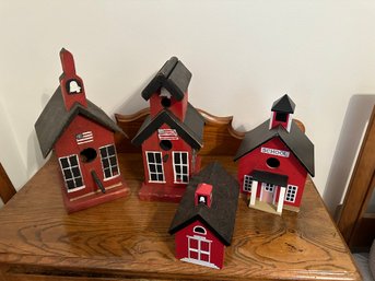 4 Red Wood Birdhouses