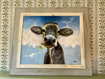 Fantastic Signed Original Cow Painting On Canvas