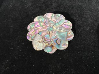 Vintage Abalone & Sterling Pinwheel Brooch Signed ETM Taxco Mexico