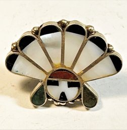 Vintage Native American Southwestern Face W Headdress Sterling Silver Ring Size 8