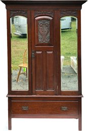 An Antique Mahogany Hall Cabinet - Retrofitted As Wardrobe Or Wall Unit