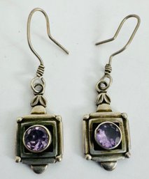 VINTAGE STERLING SILVER AND AMETHYST DANGLE EARRINGS