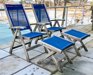 A Set Of Outdoor Teak Deck Chairs And An Ottomans By Kingsley-Bate