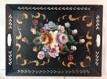 Vintage Hand-Painted Floral Toleware Tray