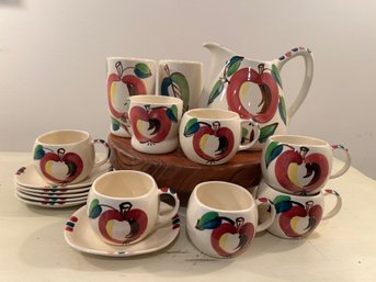 Purinton Slip Ware Hand-painted Apple Pattern Tableware - Set Of 16