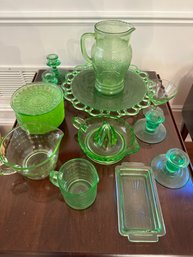 Collection Of 26 Pieces Of Green Depression Glass