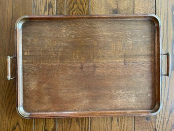 Antique Oak Handled Tray With Brass Details