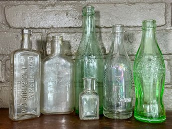 Collection Of 6 Vintage & Antique Glass Bottles