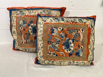 Set Of Silk Decorative Pillows Made From An Antique Kimono