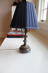 Small Silver Table Lamp Blue Shade