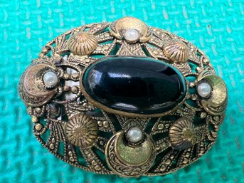 Antique Large Victorian Shoe Clip With Onyx Stone And Pearls