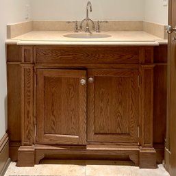 A Stone Top Oak Vanity And Lefroy Brooks La Chapelle Lever Bridge Basin Mixer - Nickel - Bath 1