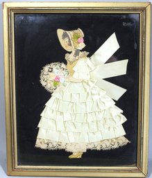 Vintage 1920s Ribbon Doll Picture In Frame