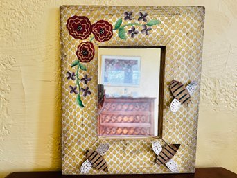 Painted Framed Wall Mirror With Bees