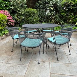 Russell Woodard Wrought Iron Outdoor Patio Table With Six Matching Chairs And Cushions