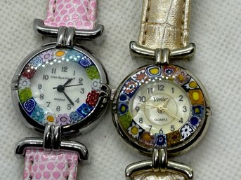 Pair Of Vintage Ladies MURANO GLASSWORKS MILLEFIORI BEZEL Wristwatches