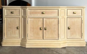 A Modern Setback Credenza Or Server In Pickled Oak With Brass Hardware