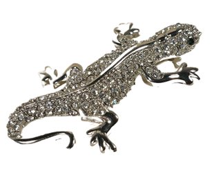 Contemporary Silver Tone Rhinestone Lizard Brooch