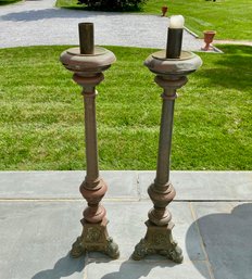 Tall Brass & Copper Castle Sized Candlesticks (2)