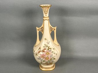 Antique Royal Worcester Blush Ivory Hand Painted Vase