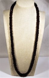 Vintage French Braided Bohemian Garnet Beaded Necklace 26' Long