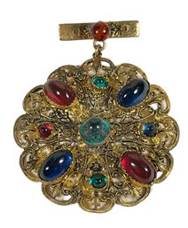 Vintage Czech Brass And Glass 1920s Brooch Pendant