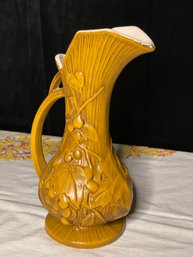 Vintage McCoy Art Pottery Grape Leaf Vine Pitcher Vase Dark Harvest Gold