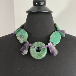 A Modern Jade And Amethyst Statement Necklace / Choker