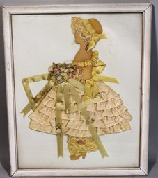 Vintage Framed Ribbon Doll Picture White Frame