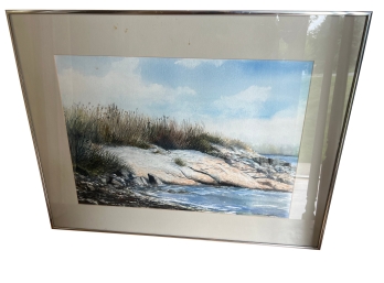 Framed Original Watercolor - Beautiful Seagrass In Dunes