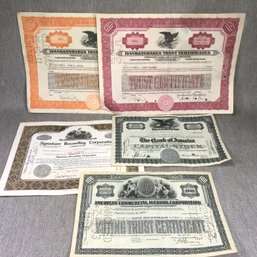 Five (5) Genuine Antique Stock Certificates - 1920s-1940s - Would Be GREAT Framed - Various Companies !