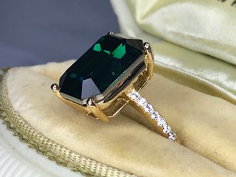 Gorgeous Brand New Sterling Silver / 925 With 14K Gold Overlay With Large Chrome Diopside And Channel Set CZ's