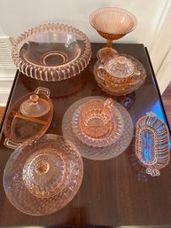 Collection Of 12 Pieces Of Pink Depression Glass
