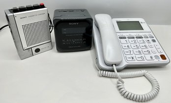 Vintage Sony Cassette Recorder TC-55, Sony Alarm Clock Radio & At&T Phone With Answering Machine