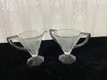 Floral Design Glass Sugar And Creamer Dishes