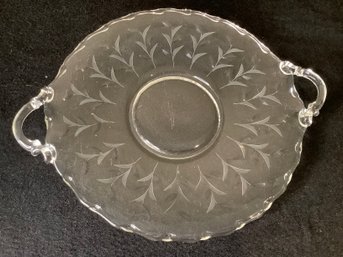 Etched Glass Handled Platter