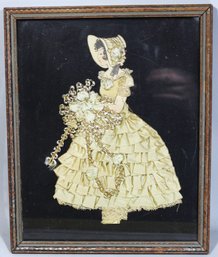 Vintage Framed Ribbon Pictured Doll 1920s