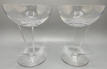 2 Cristal De Sevres France Champagne Sherbet Glasses With Flat Angular Stems