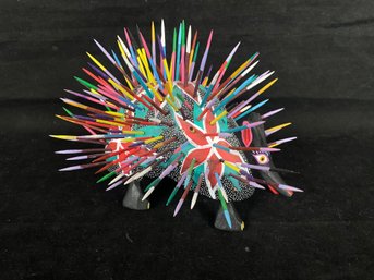 Porcupine Animality From Oaxaca, Mexico. Carved, Painted And Signed By The Artist