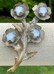 Vintage Flower Brooch With Faux Moonstones