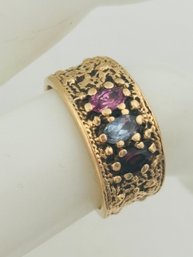 Vintage 14K Yellow Gold Mother's Ring With Garnet, Blue Topaz, Pink Sapphire Size 6.5 Weight 7 Grams