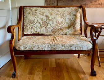 Rolled Arm Mahogany Settee With Paw Feet