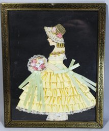 1920s Vintage Ribbon Doll Framed Original Tin Frame