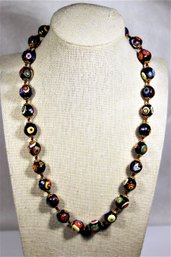 Vintage Italian Millefiori Art Glass Beaded Necklace 18' Long