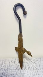A Vintage Brass Duck Flue Pull Damper Chimney Fireplace Hook - 4'w X 11'H
