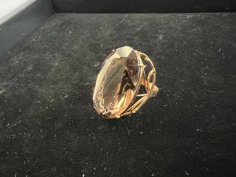 Antique Smoky Quartz & 10k Gold Filigree Cocktail Ring